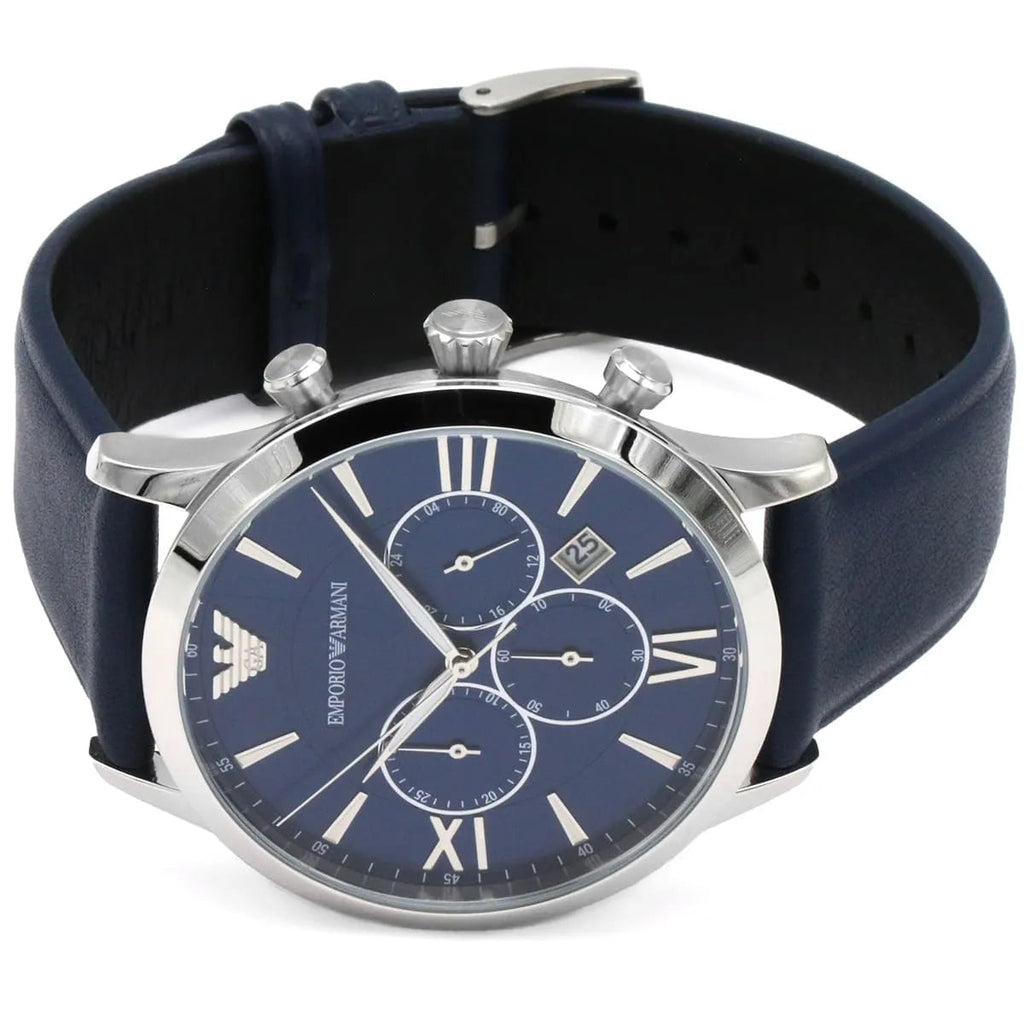 Emporio Armani Giovanni T Bar Chronograph Quartz Blue Dial Blue Leather Strap Watch For Men - AR11226 Buy Now By Emporio Armani