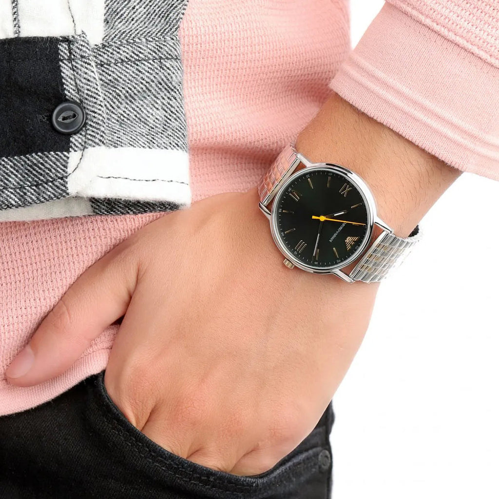 Emporio Armani Kappa Quartz Black Dial Two Tone Mesh Bracelet Watch For Men - AR11228 Buy Now By Emporio Armani