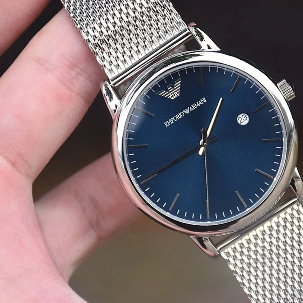 Emporio Armani Luigi Quartz Blue Dial Silver Mesh Bracelet Watch For Men - AR11230 Buy Now By Emporio Armani