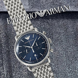 Emporio Armani Aviator Chronograph Blue Dial Silver Steel Strap Watch For Men - AR11238 Buy Now By Emporio Armani