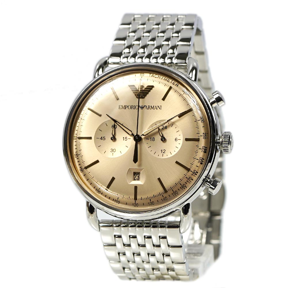 Emporio Armani Aviator Chronograph Beige Dial Silver Steel Strap Watch For Men - AR11239 Buy Now By Emporio Armani