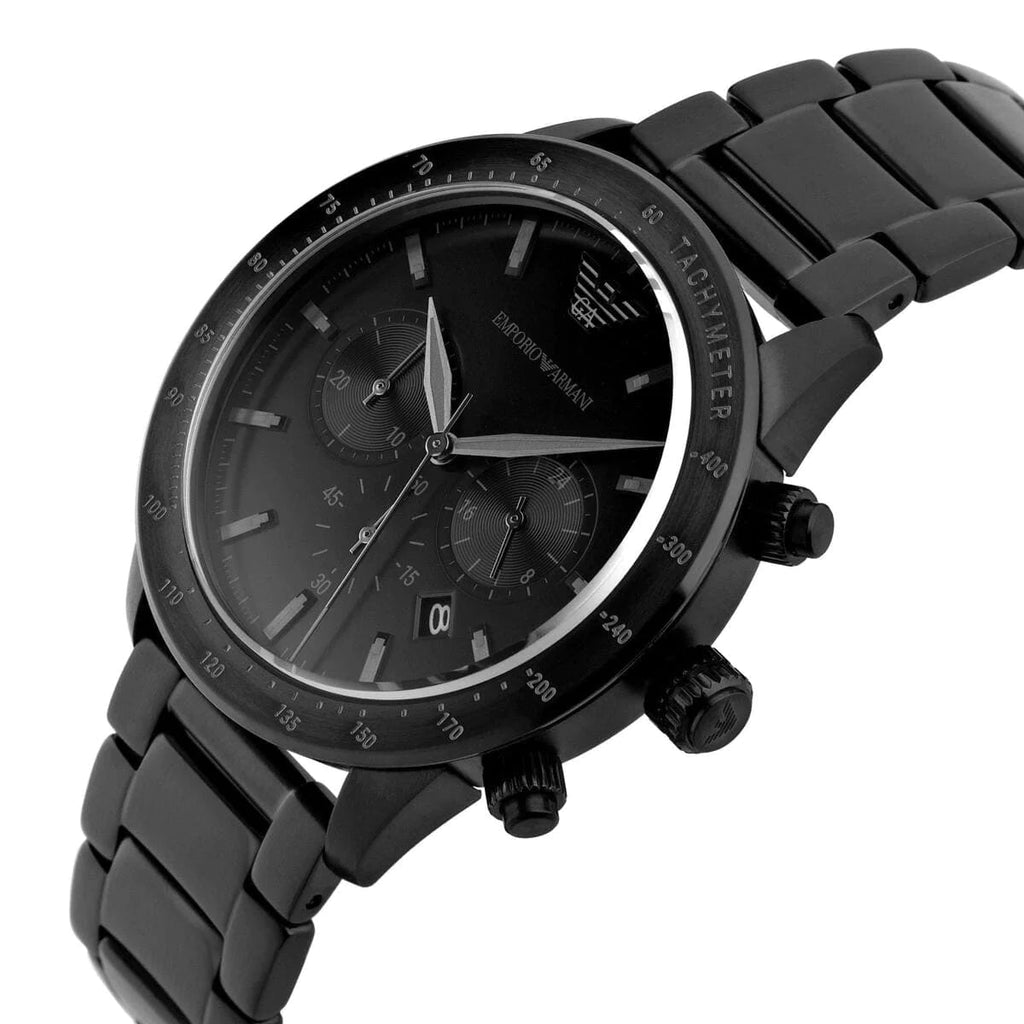 Emporio Armani Mario Chronograph Black Dial Black Steel Strap Watch For Men - AR11242 Buy Now By Emporio Armani