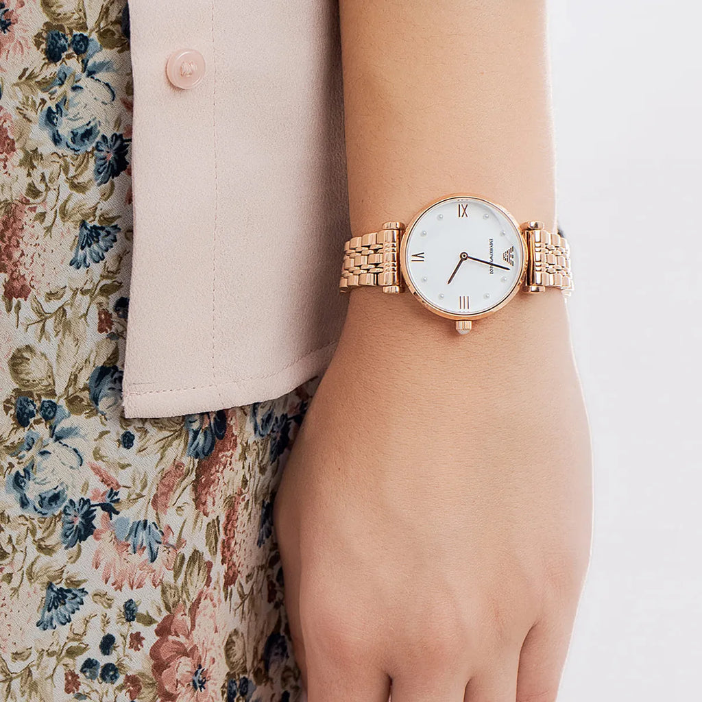 Emporio Armani Gianni T-Bar Quartz White Dial Rose Gold Steel Strap Watch For Women - AR11267 Buy Now By Emporio Armani