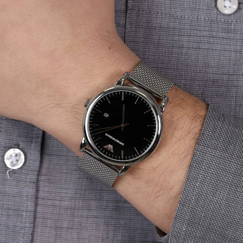 Emporio Armani Luigi Analog Black Dial Silver Mesh Bracelet Watch For Men - AR11272 Buy Now By Emporio Armani