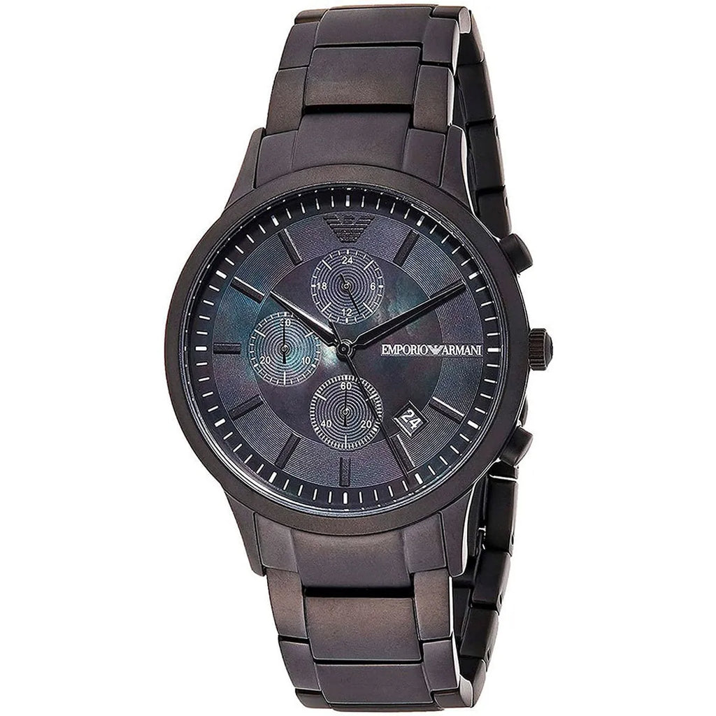 Emporio Armani Renato Chronograph Mother of Pearl Black Dial Black Steel Strap Watch For Men - AR11275 Buy Now By Emporio Armani