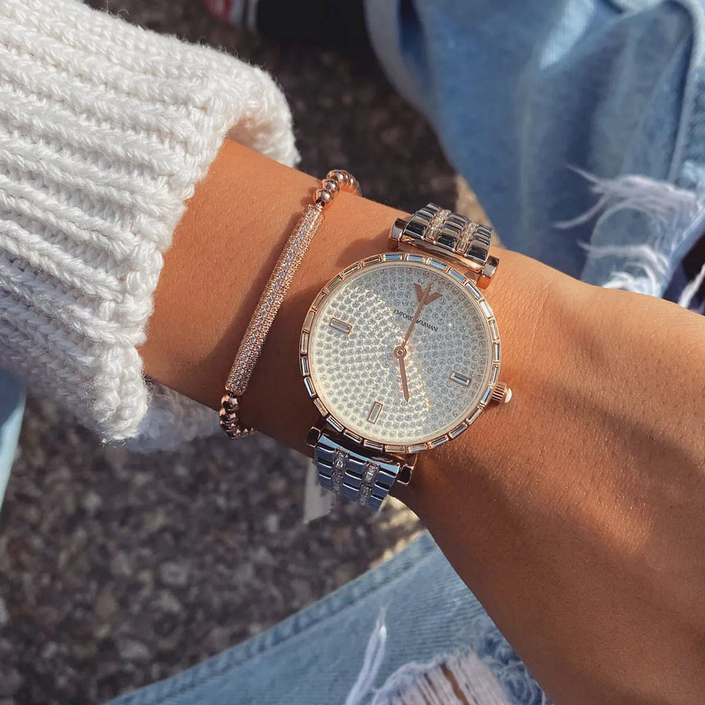 Emporio Armani Gianni T-Bar Silver Dial Two Tone Steel Strap Watch For Women - AR11293 Buy Now By Emporio Armani