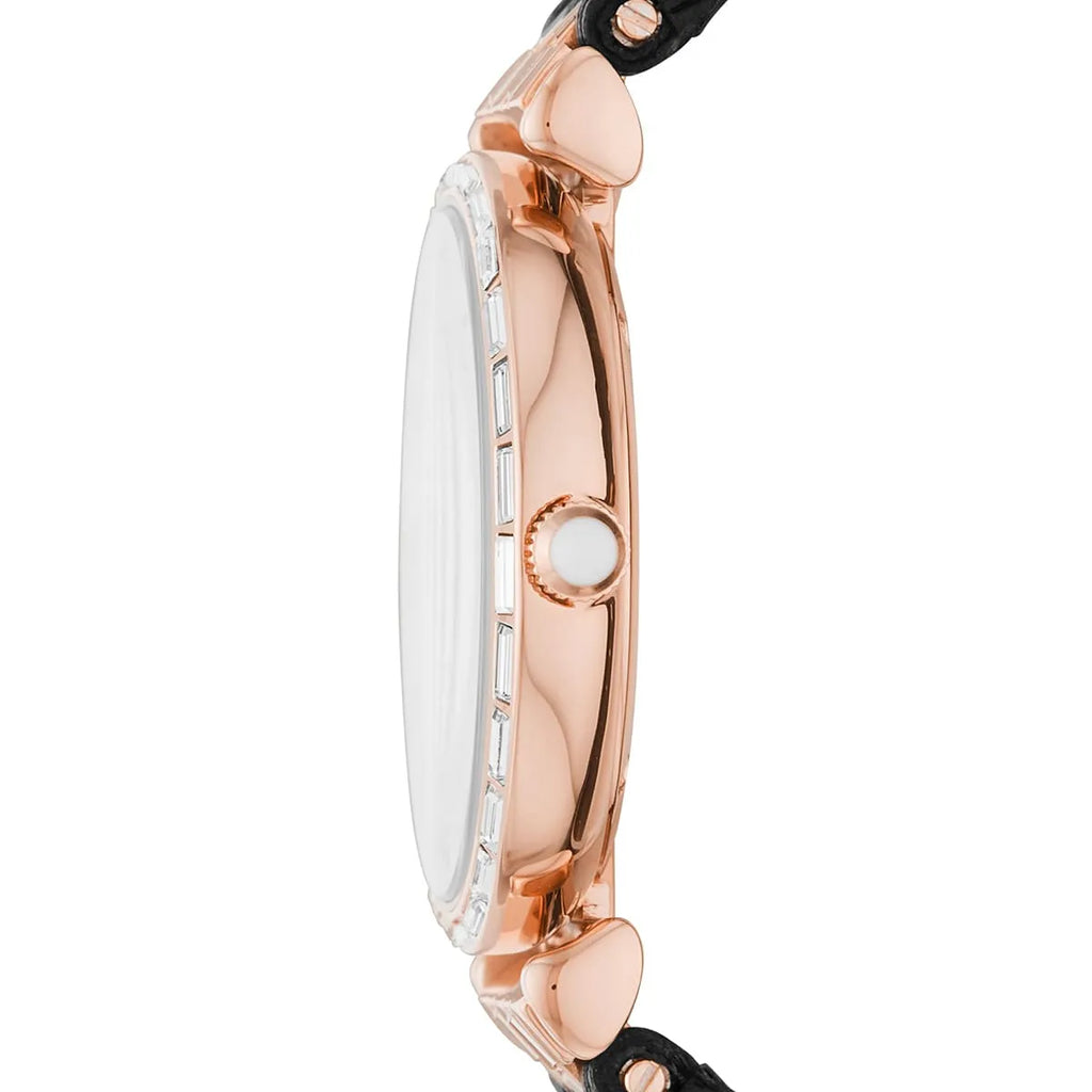 Emporio Armani Gianni T-Bar Mother of Pearl Dial Black Leather Strap Watch For Women - AR11295 Buy Now By Emporio Armani