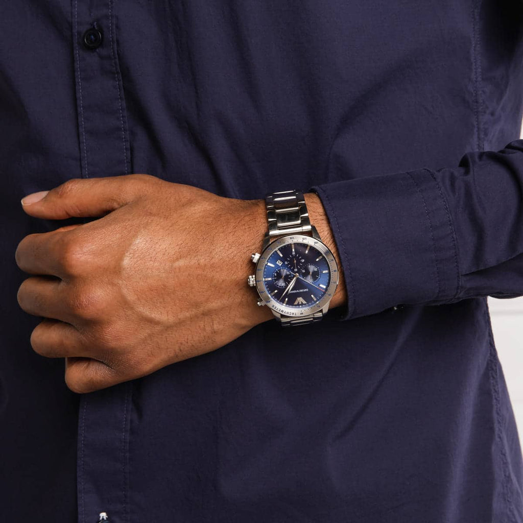 Emporio Armani Mario Chronograph Blue Dial Silver Steel Strap Watch For Men - AR11306 Buy Now By Emporio Armani