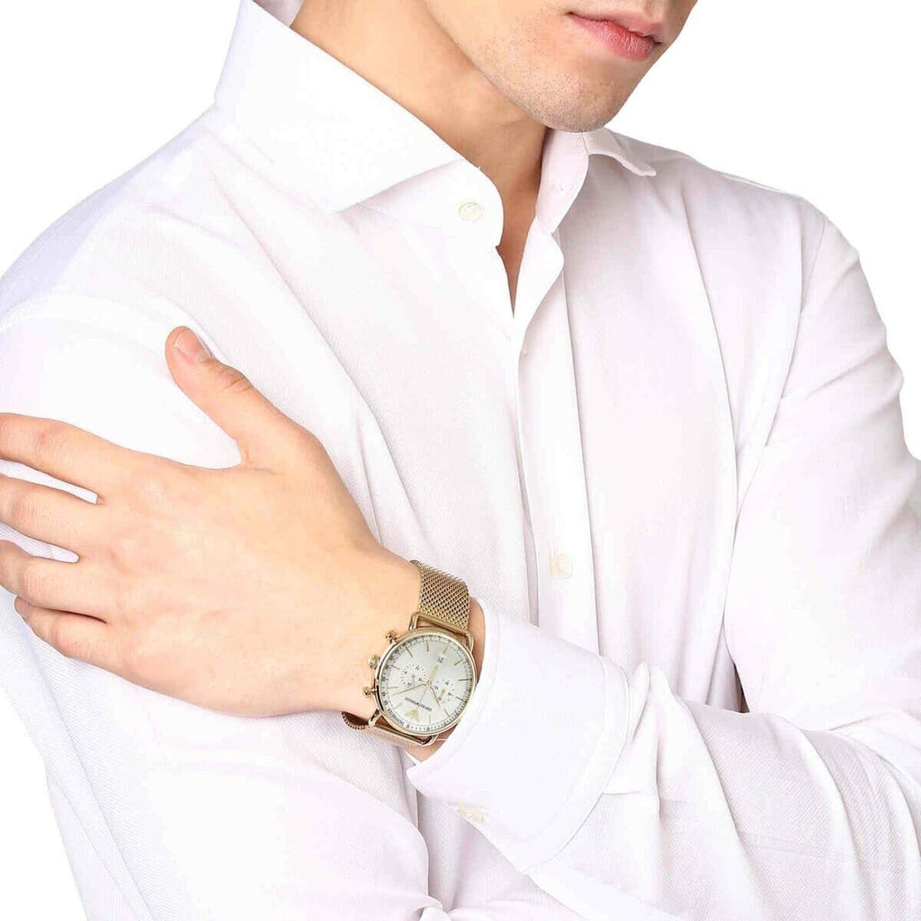 Emporio Armani Aviator Chronograph Quartz Beige Dial Gold Mesh Bracelet Watch For Men - AR11315 Buy Now By Emporio Armani