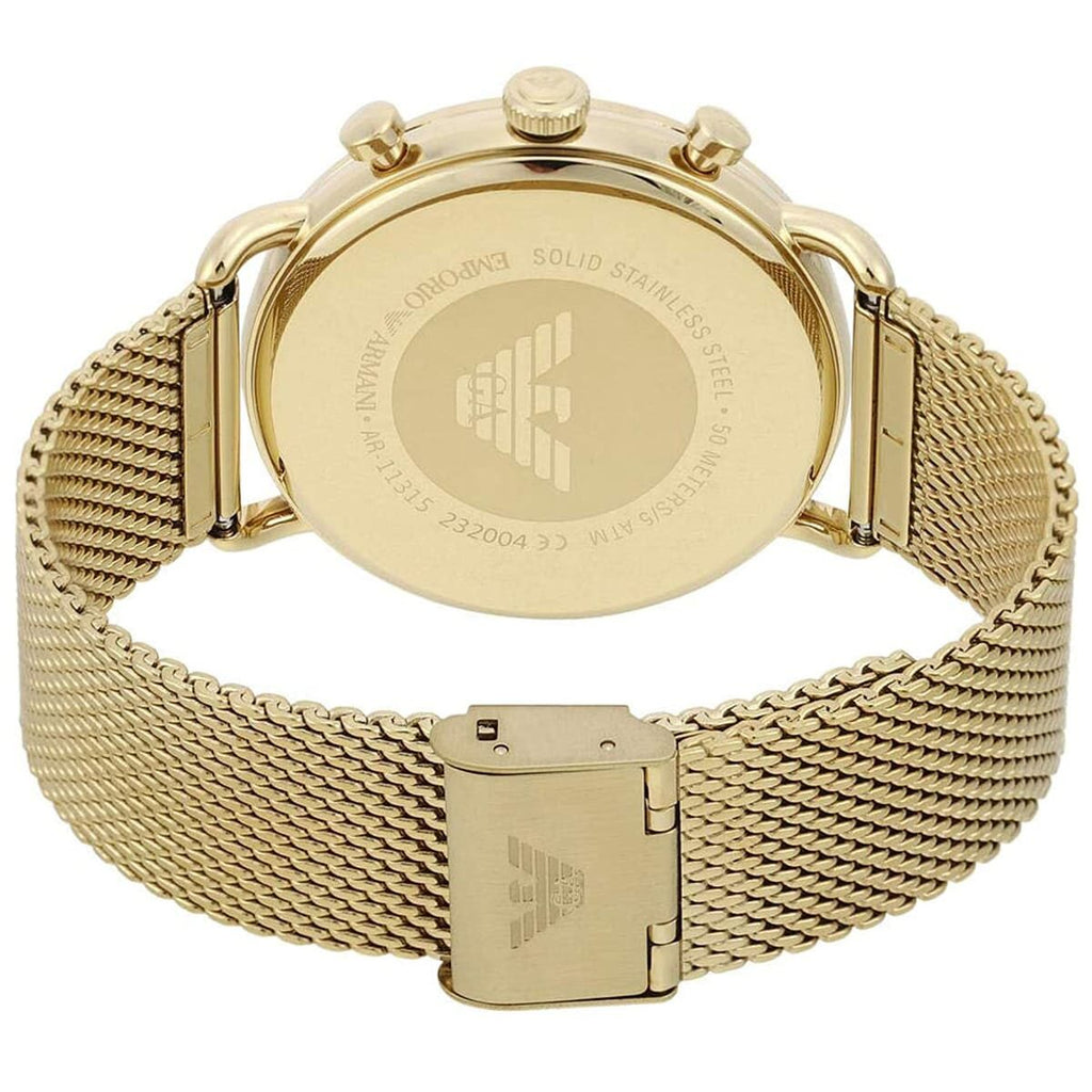 Emporio Armani Aviator Chronograph Quartz Beige Dial Gold Mesh Bracelet Watch For Men - AR11315 Buy Now By Emporio Armani