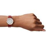 Emporio Armani Gianni T-Bar Analog Mother of Pearl Dial Red Leather Strap Watch For Women - AR11322 Buy Now By Emporio Armani