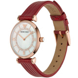 Emporio Armani Gianni T-Bar Analog Mother of Pearl Dial Red Leather Strap Watch For Women - AR11322 Buy Now By Emporio Armani