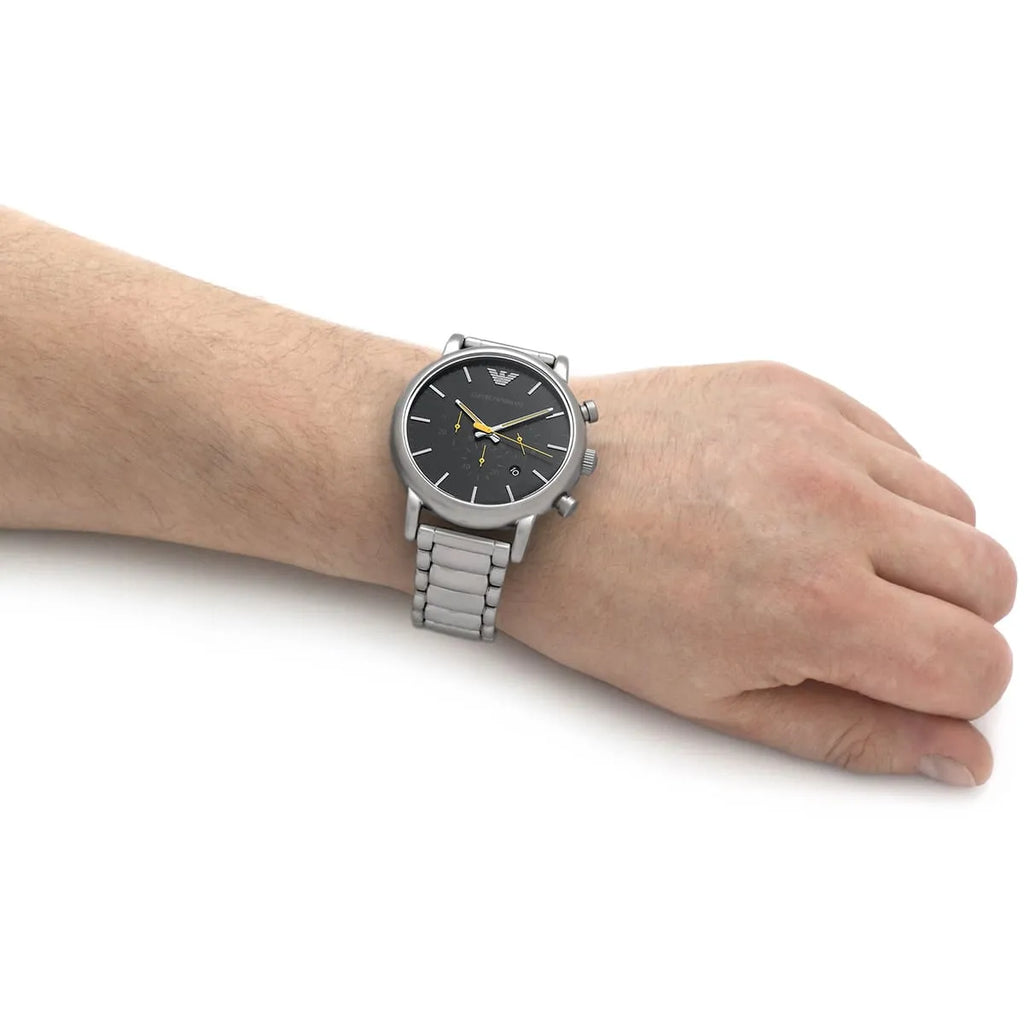 Emporio Armani Luigi Chronograph Black Dial Silver Steel Strap Watch For Men - AR11324 Buy Now By Emporio Armani