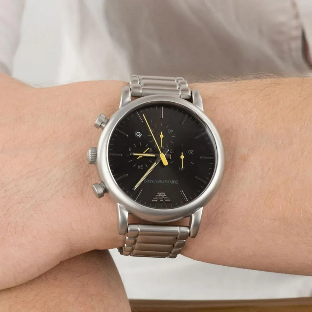 Emporio Armani Luigi Chronograph Black Dial Silver Steel Strap Watch For Men - AR11324 Buy Now By Emporio Armani