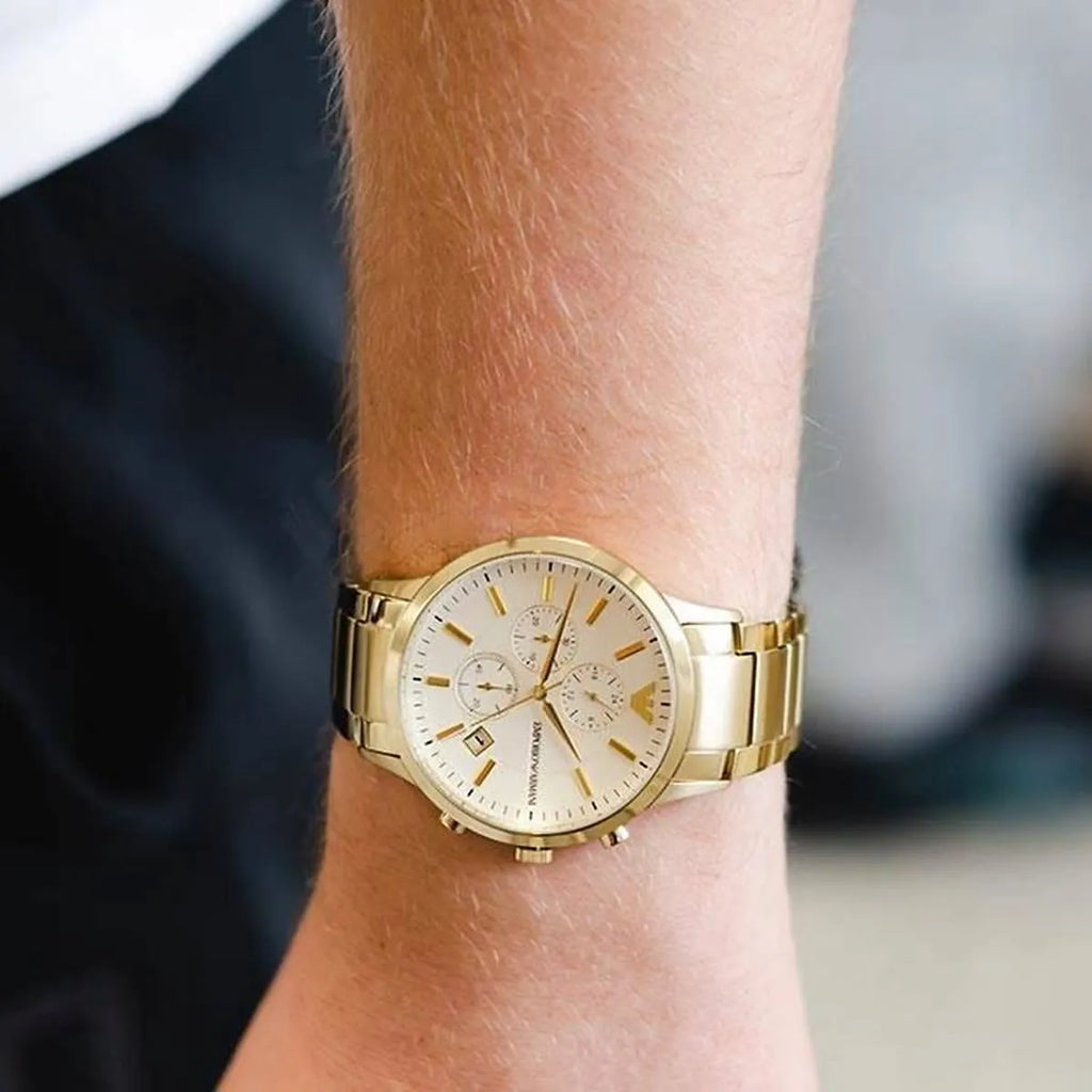 Emporio Armani Renato Chronograph White Dial Gold Steel Strap Watch For Men - AR11332 Buy Now By Emporio Armani