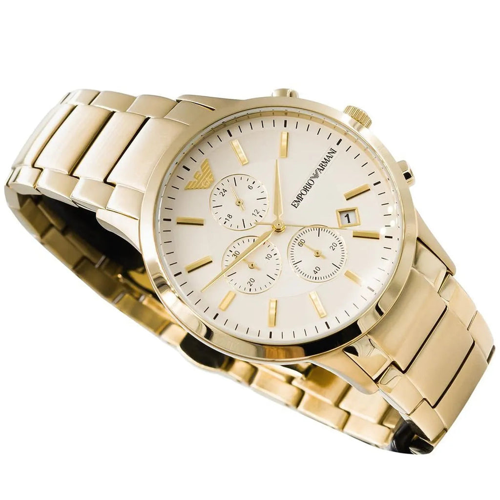 Emporio Armani Renato Chronograph White Dial Gold Steel Strap Watch For Men - AR11332 Buy Now By Emporio Armani