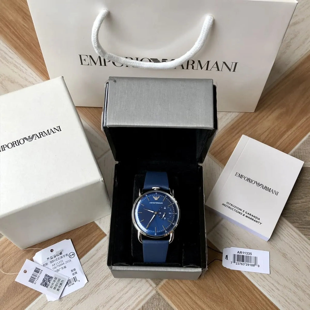 Emporio Armani Aviator Quartz Blue Dial Blue Leather Strap Watch For Men - AR11335 Buy Now By Emporio Armani