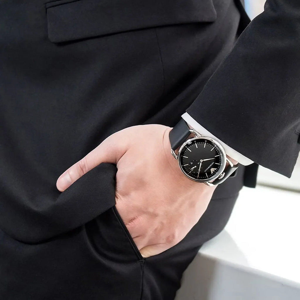 Emporio Armani Aviator Quartz Black Dial Black Leather Strap Watch For Men - AR11336 Buy Now By Emporio Armani