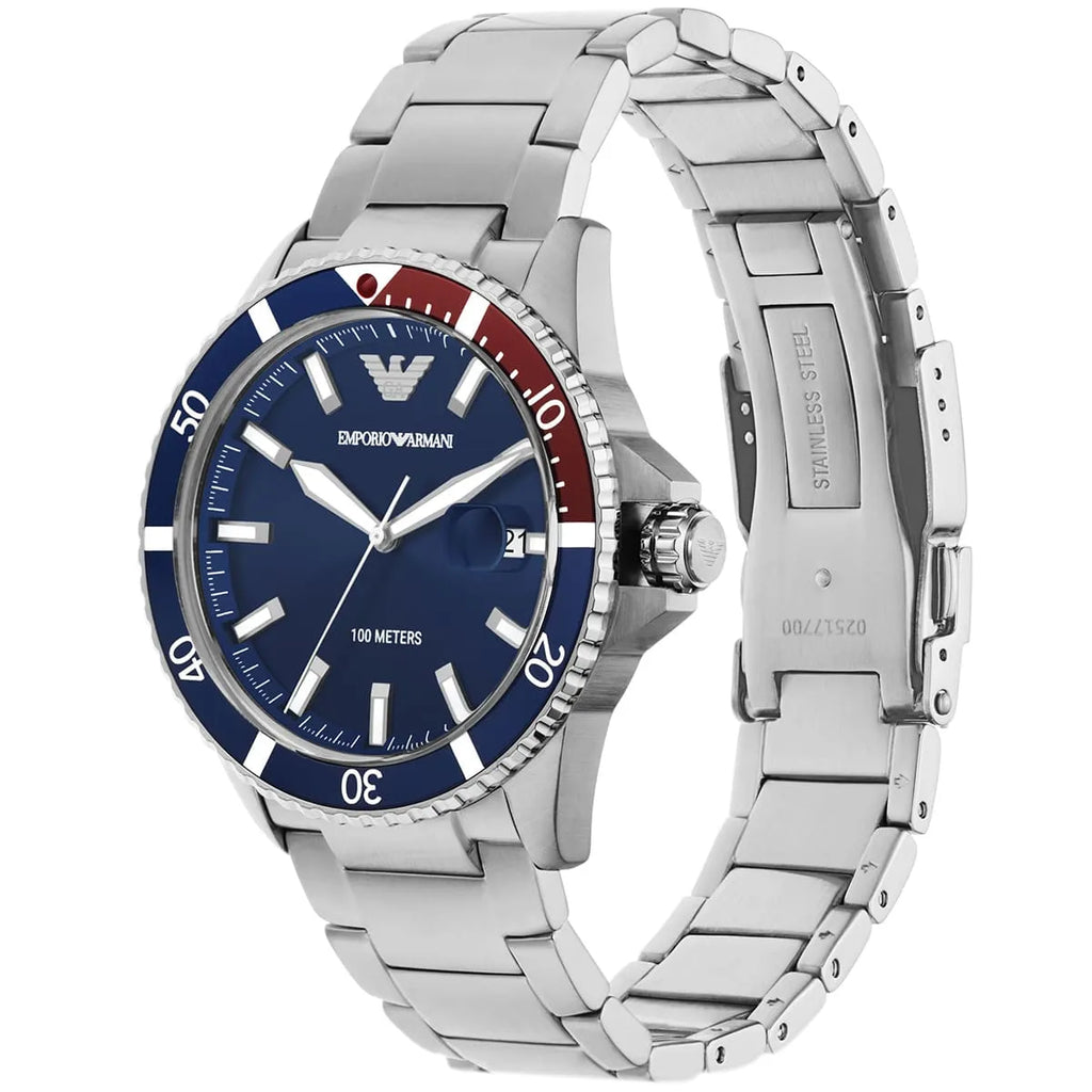 Emporio Armani Diver Quartz Blue Dial Silver Steel Strap Watch For Men - AR11339 Buy Now By Emporio Armani
