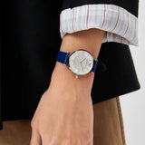 Emporio Armani Gianni T Bar Quartz Crystals Silver Dial Blue Leather Strap Watch For Women - AR11344 Buy Now By Emporio Armani