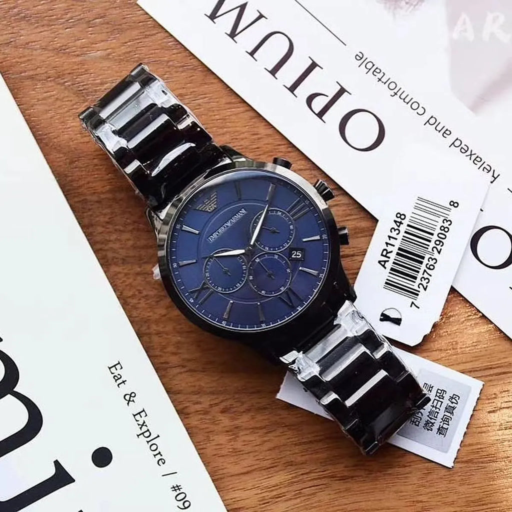 Emporio Armani Giovanni Chronograph Blue Dial Grey Steel Strap Watch For Men - AR11348 Buy Now By Emporio Armani