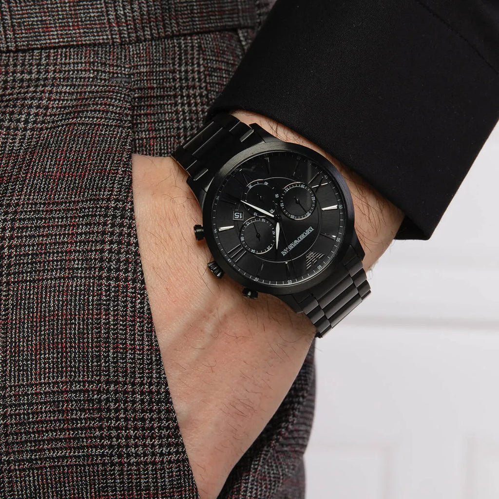 Emporio Armani Giovanni Chronograph Black Dial Black Steel Strap Watch For Men - AR11349 Buy Now By Emporio Armani