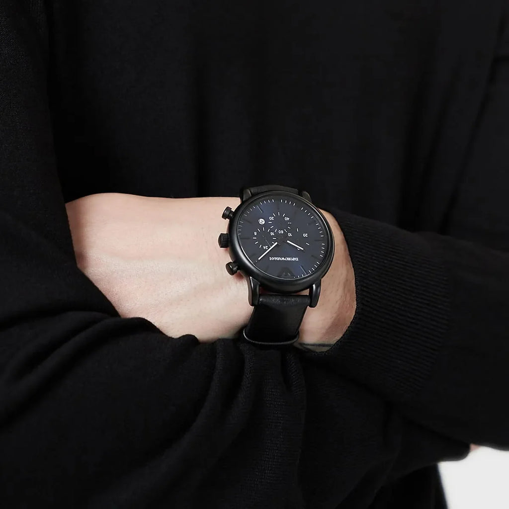 Emporio Armani Luigi Analog Blue Dial Black Leather Strap Watch For Men - AR11351 Buy Now By Emporio Armani