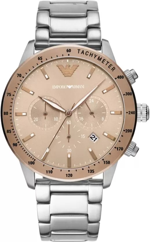 Emporio Armani Mario Chronograph Beige Dial Silver Steel Strap Watch For Men - AR11352 Buy Now By Emporio Armani
