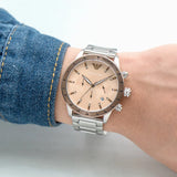 Emporio Armani Mario Chronograph Beige Dial Silver Steel Strap Watch For Men - AR11352 Buy Now By Emporio Armani