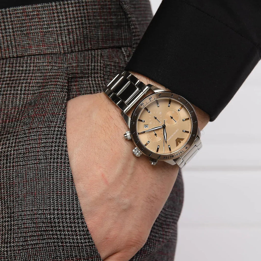 Emporio Armani Mario Chronograph Beige Dial Silver Steel Strap Watch For Men - AR11352 Buy Now By Emporio Armani