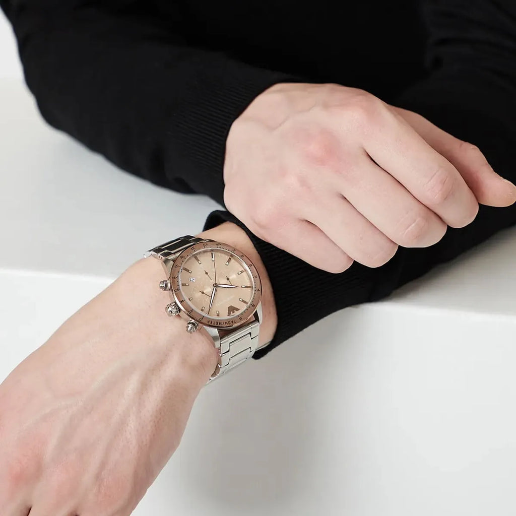 Emporio Armani Mario Chronograph Beige Dial Silver Steel Strap Watch For Men - AR11352 Buy Now By Emporio Armani