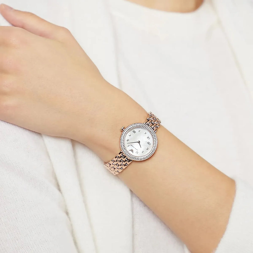 Emporio Armani Rosa Quartz Mother of Pearl White Dial Rose Gold Steel Strap Watch For Women - AR11355 Buy Now By Emporio Armani