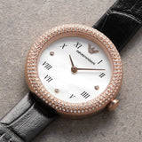 Emporio Armani Rosa Quartz Mother Of Pearl White Dial Black Leather Strap Watch For Women - AR11356