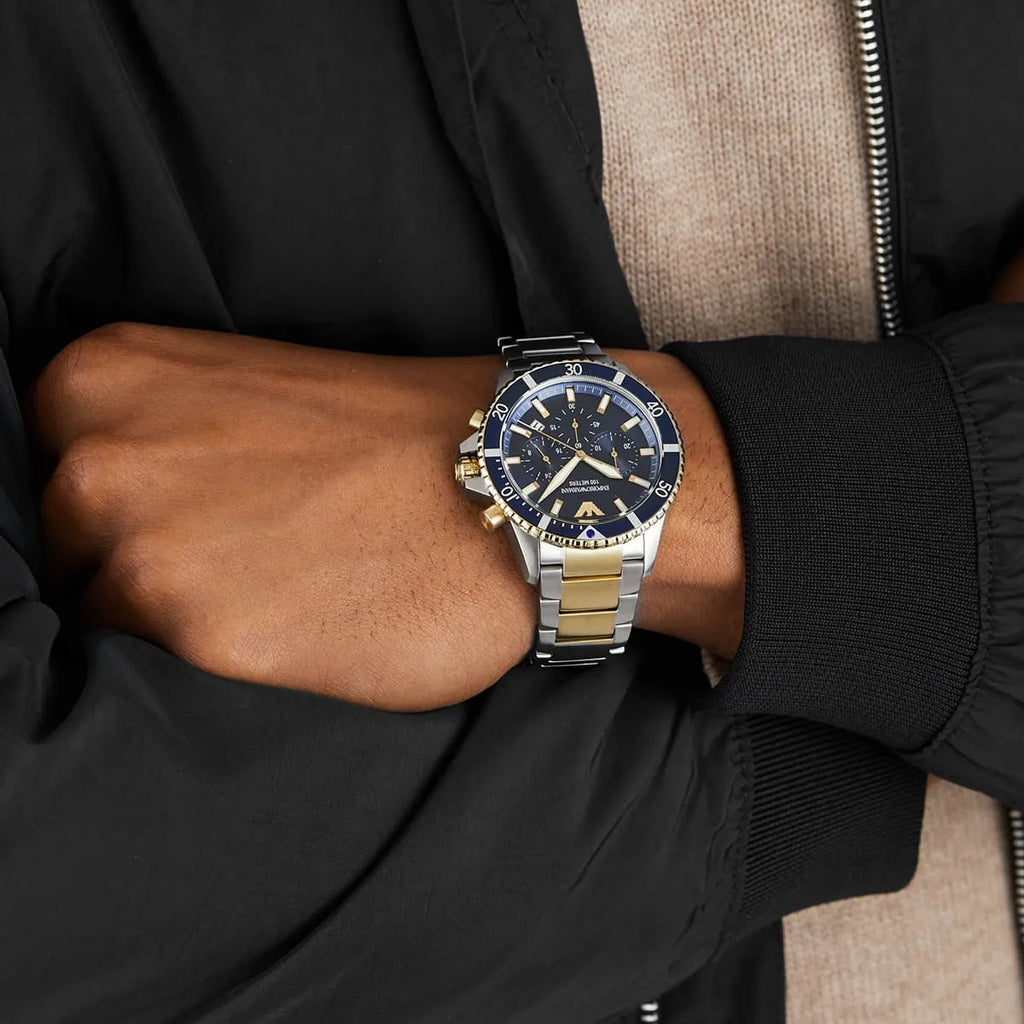 Emporio Armani Mario Chronograph Blue Dial Two Tone Steel Strap Watch For Men - AR11362 Buy Now By Emporio Armani