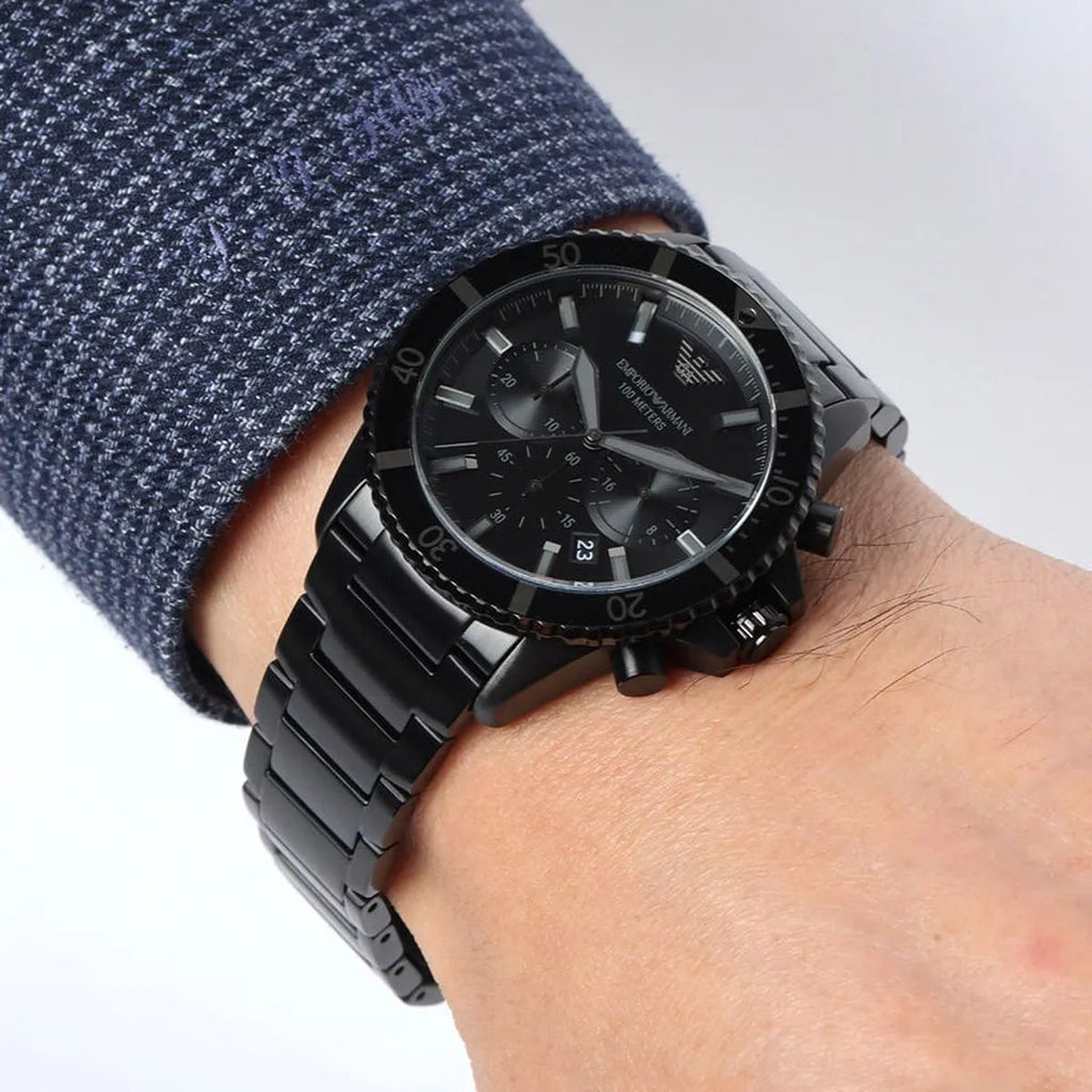 Emporio Armani Diver Chronograph Black Dial Black Steel Strap Watch For Men - AR11363 Buy Now By Emporio Armani