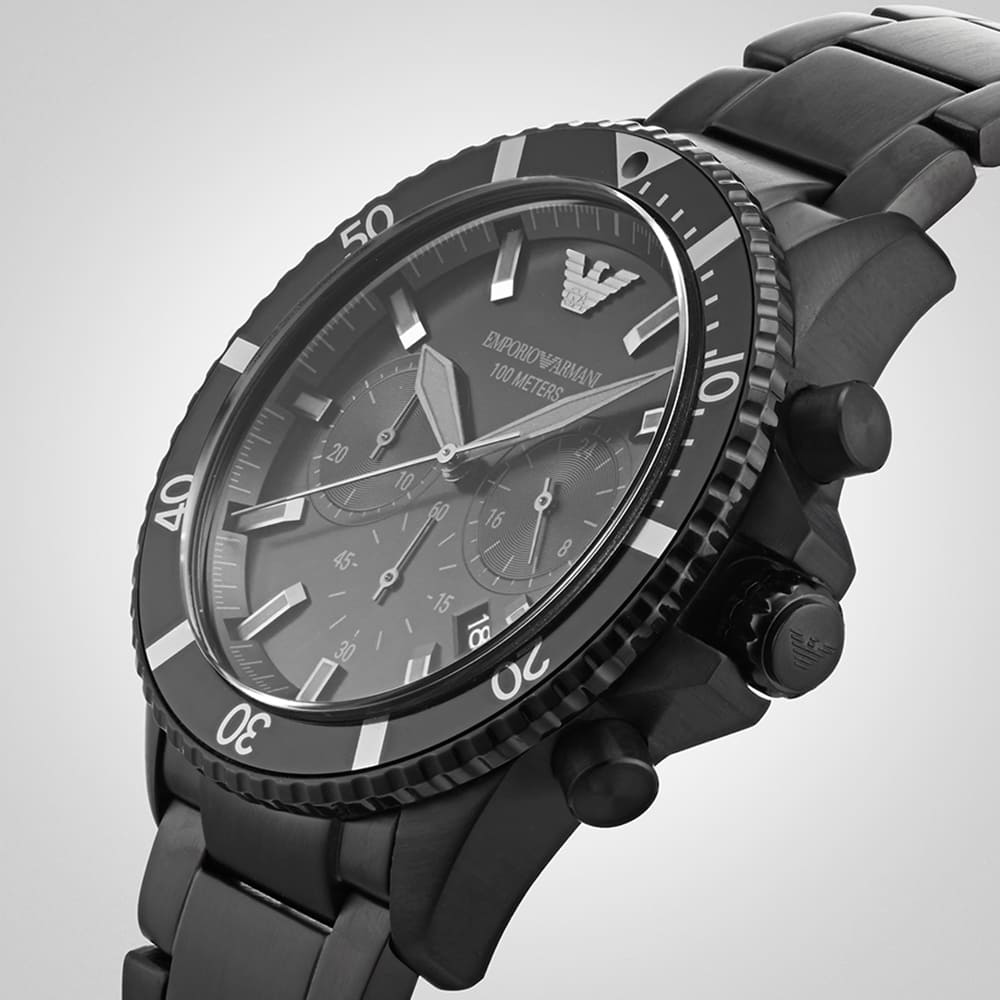 Emporio Armani Diver Chronograph Black Dial Black Steel Strap Watch For Men - AR11363 Buy Now By Emporio Armani