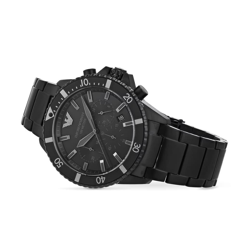 Emporio Armani Diver Chronograph Black Dial Black Steel Strap Watch For Men - AR11363 Buy Now By Emporio Armani