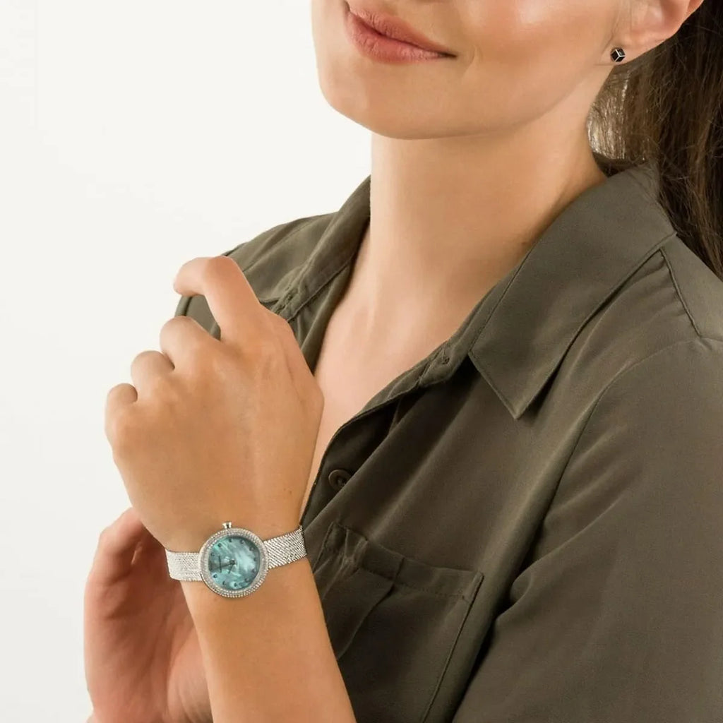 Emporio Armani Rosa Diamonds Mother of Pearl Blue Dial Silver Mesh Bracelet Watch For Women - AR11380 Buy Now By Emporio Armani