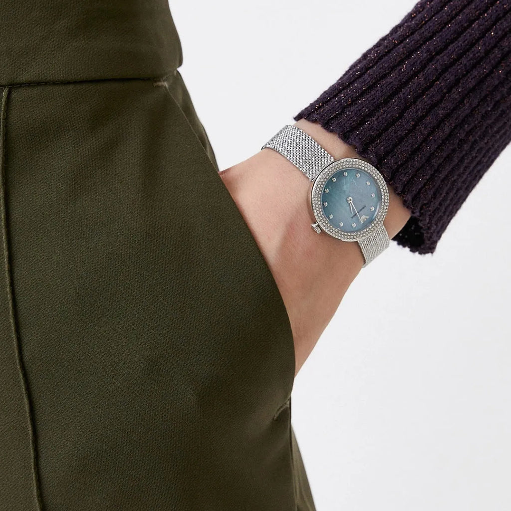 Emporio Armani Rosa Diamonds Mother of Pearl Blue Dial Silver Mesh Bracelet Watch For Women - AR11380 Buy Now By Emporio Armani