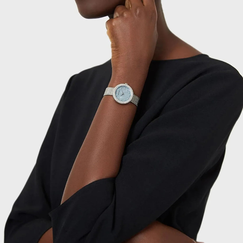 Emporio Armani Rosa Diamonds Mother of Pearl Blue Dial Silver Mesh Bracelet Watch For Women - AR11380 Buy Now By Emporio Armani