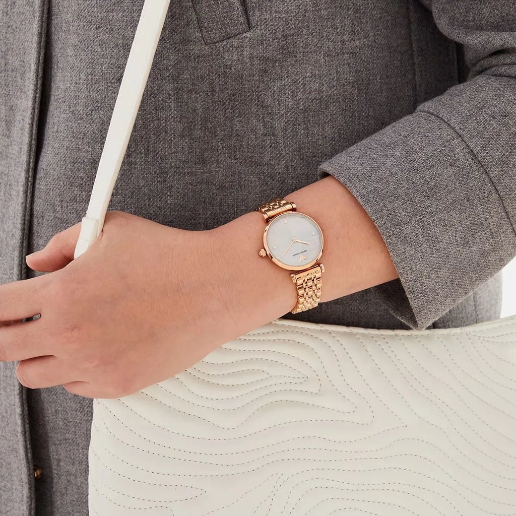 Emporio Armani Gianni T Bar Quartz Mother of Pearl Dial Rose Gold Steel Strap Watch For Women - AR11385 Buy Now By Emporio Armani