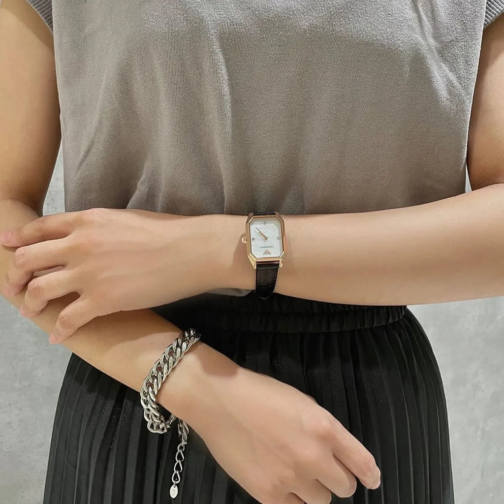 Emporio Armani Gioia Quartz Mother of Pearl Dial Black Leather Strap Watch For Women - AR11390 Buy Now By Emporio Armani