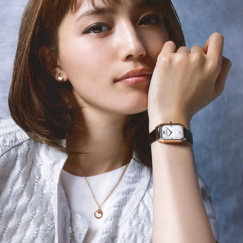 Emporio Armani Gioia Quartz Mother of Pearl Dial Black Leather Strap Watch For Women - AR11390 Buy Now By Emporio Armani