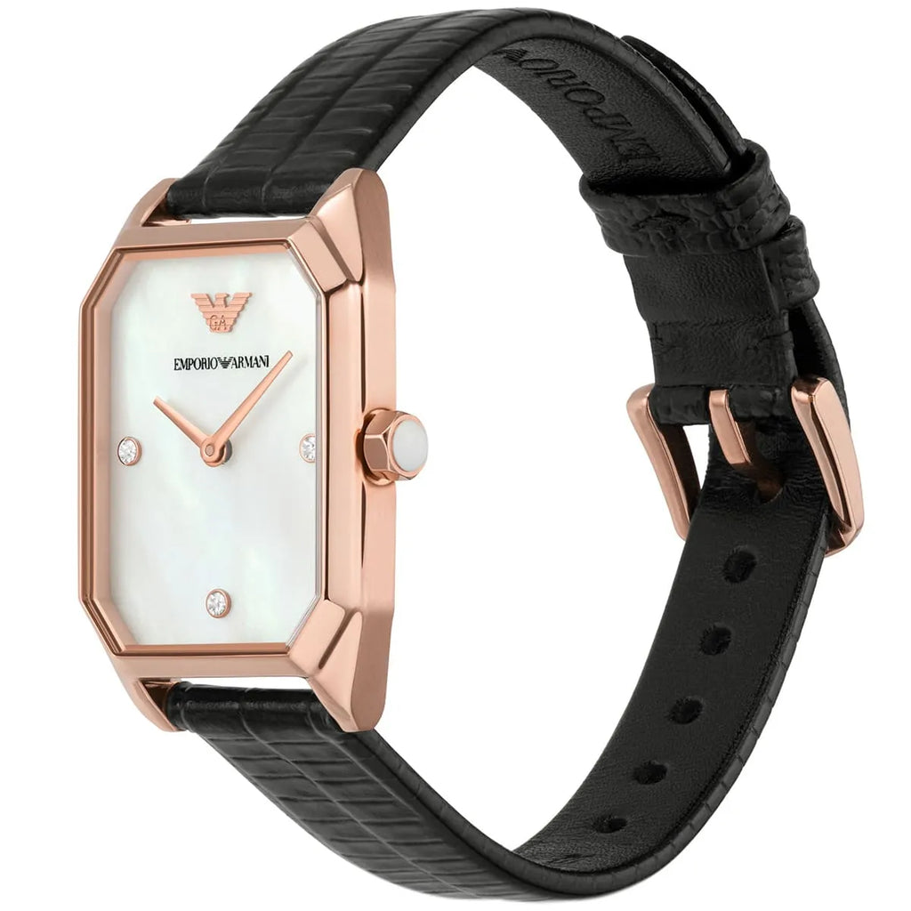 Emporio Armani Gioia Quartz Mother of Pearl Dial Black Leather Strap Watch For Women - AR11390 Buy Now By Emporio Armani