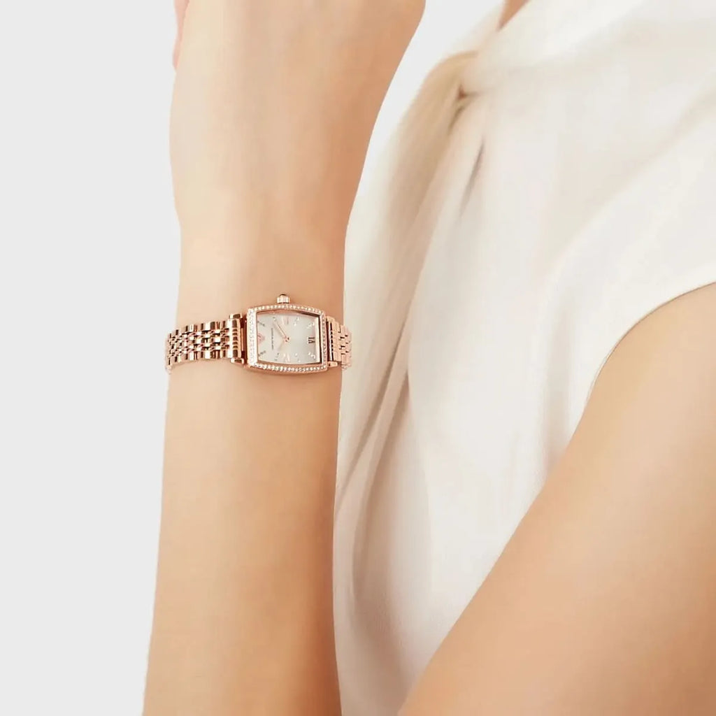 Emporio Armani Gianni T Bar Quartz Crystals White Dial Rose Gold Steel Strap Watch For Women - AR11406 Buy Now By Emporio Armani