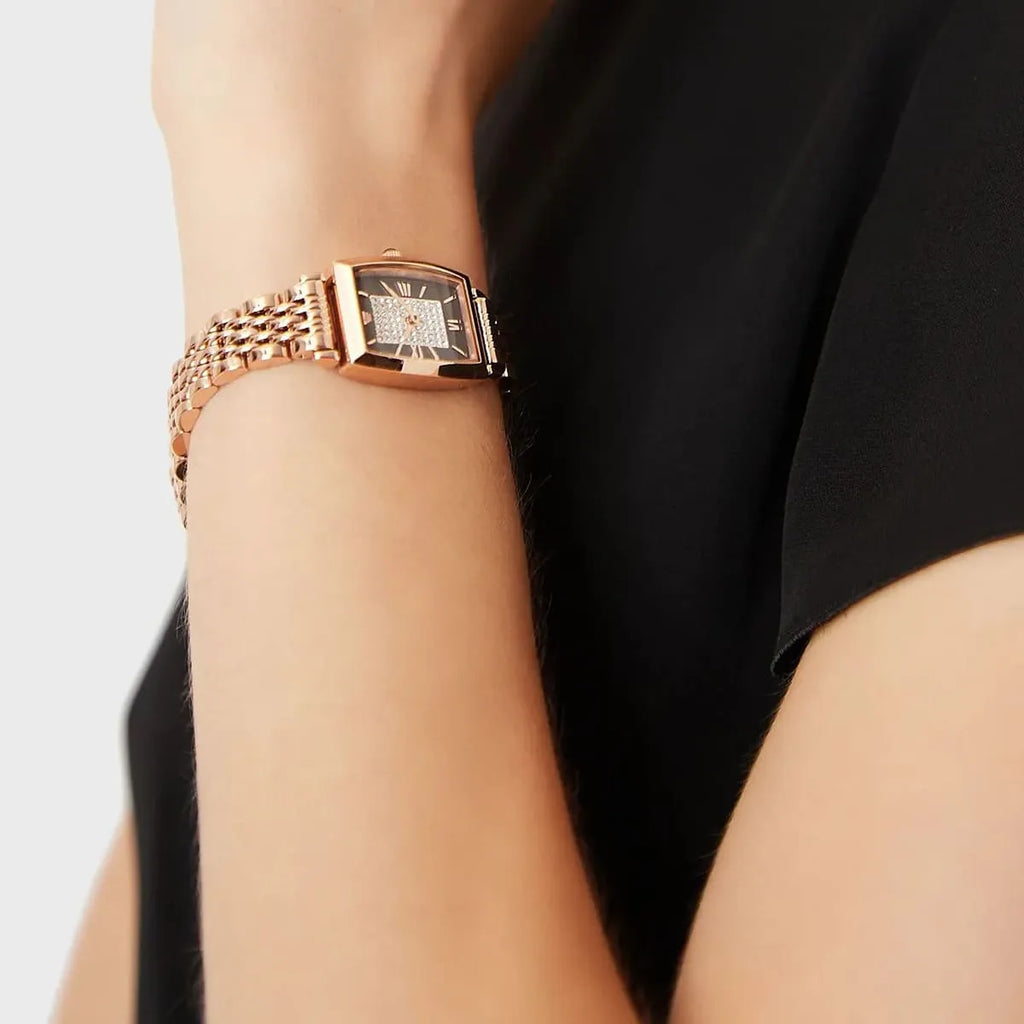 Emporio Armani Gianni T-Bar Analog Crystal Brown Dial Rose Gold Steel Strap Watch For Women - AR11407 Buy Now By Emporio Armani