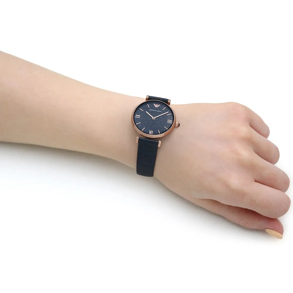Emporio Armani Gianni T-Bar Quartz Blue Dial Blue Leather Strap Watch for Women - AR11424 Buy Now By Emporio Armani