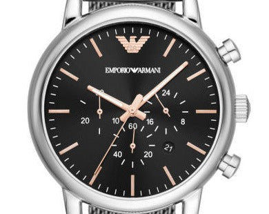 Emporio Armani Luigi Chronograph Quartz Black Dial Silver Mesh Bracelet Watch For Men - AR11429 Buy Now By Emporio Armani