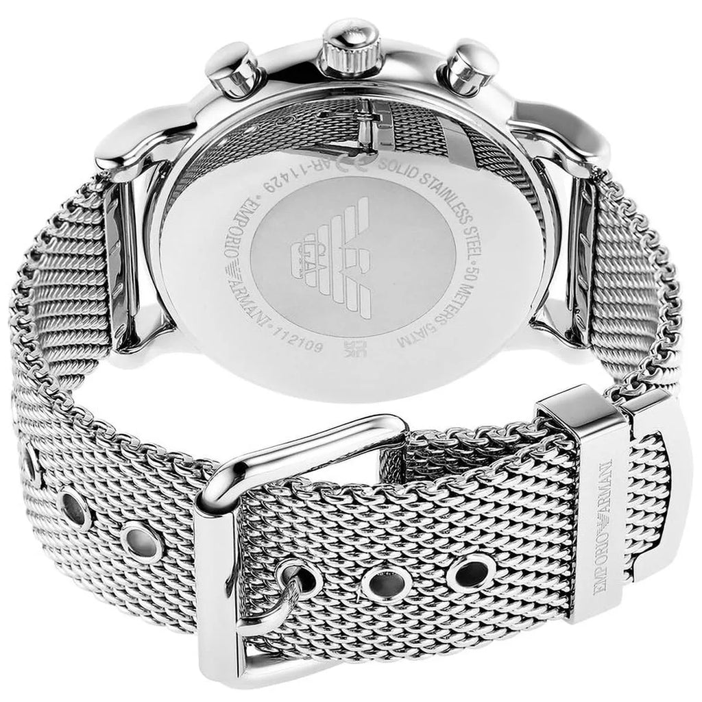 Emporio Armani Luigi Chronograph Quartz Black Dial Silver Mesh Bracelet Watch For Men - AR11429 Buy Now By Emporio Armani