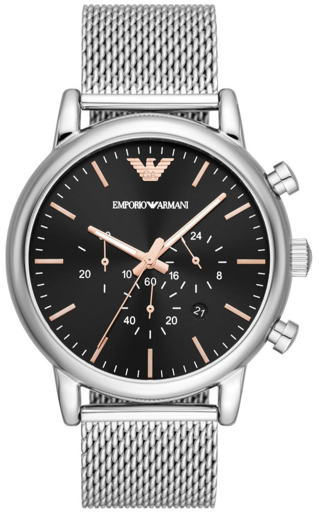 Emporio Armani Luigi Chronograph Quartz Black Dial Silver Mesh Bracelet Watch For Men - AR11429 Buy Now By Emporio Armani